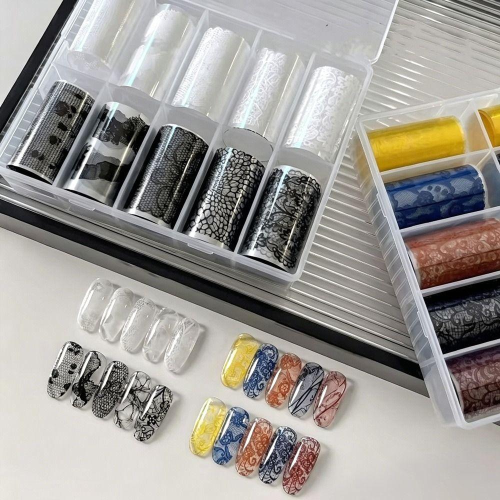 Lace Design Nail Transfer Stickers Iridescent Nail Decals Nail Art Stickers Manicure DIY