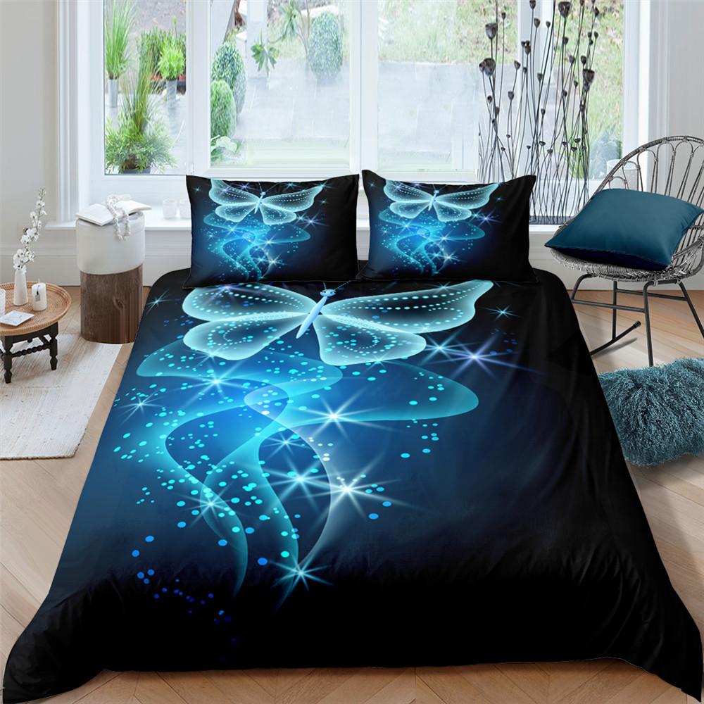 Флуоресцентное постельное белье с бабочками, пуховые пододеяльники и наволочки для девочек и женщин, 2/3 шт., комплект пододеяльников для кровати размера «king-size» и «queen-size», подарочный комплект с 3D-печатью