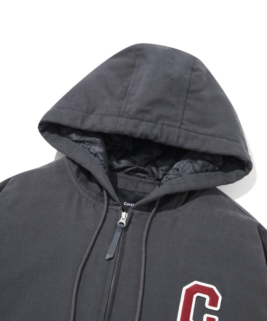 Covernat C Logo Heavy Oxford Hoodie Jacket Charcoal