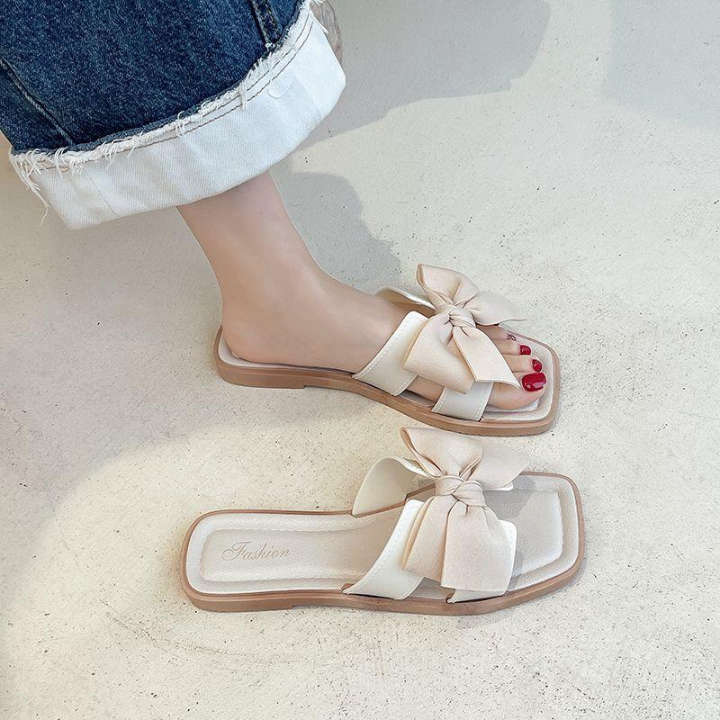 Women's Summer External Slippers Flat Bottom Bow Tie Slippers Anti-slip Beach A Flip-flops Slippers