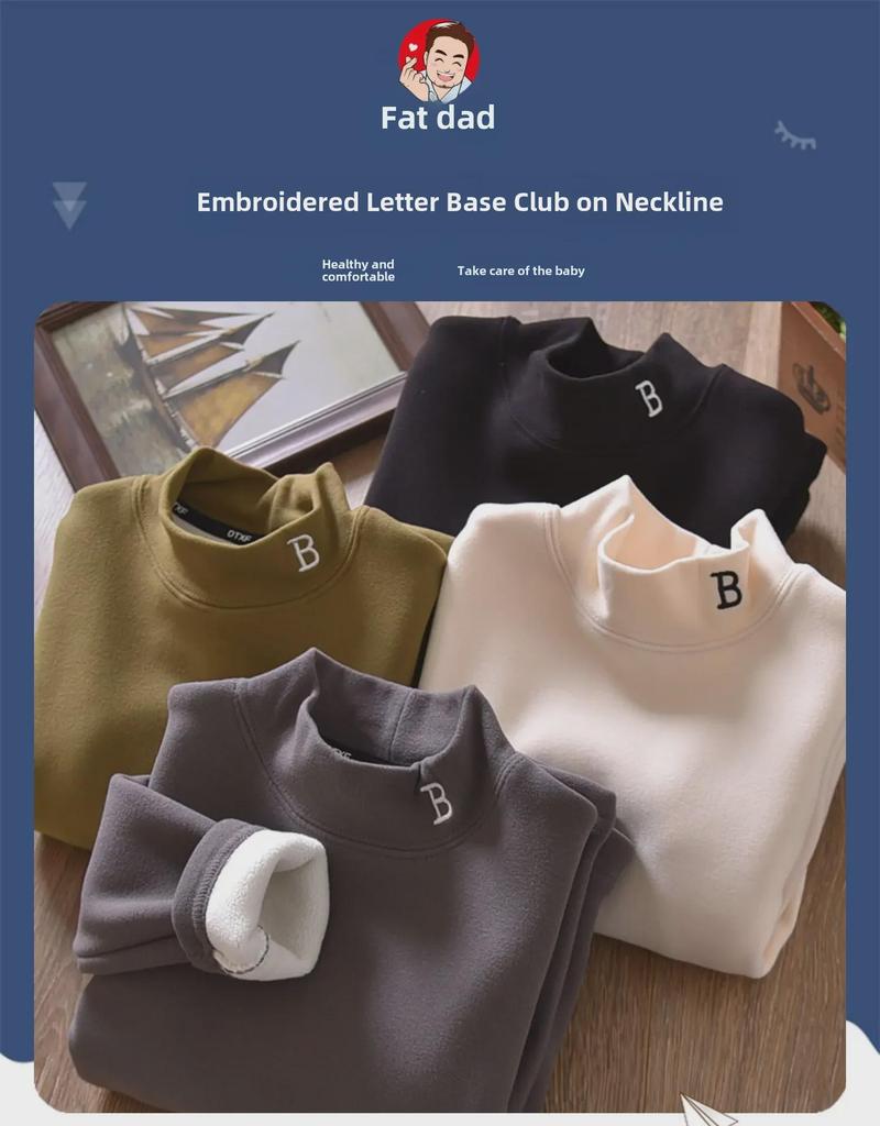 Теплая рубашка из бархата для мальчиков, осень-зима, с полувысоким воротником - утолщенная, однотонная