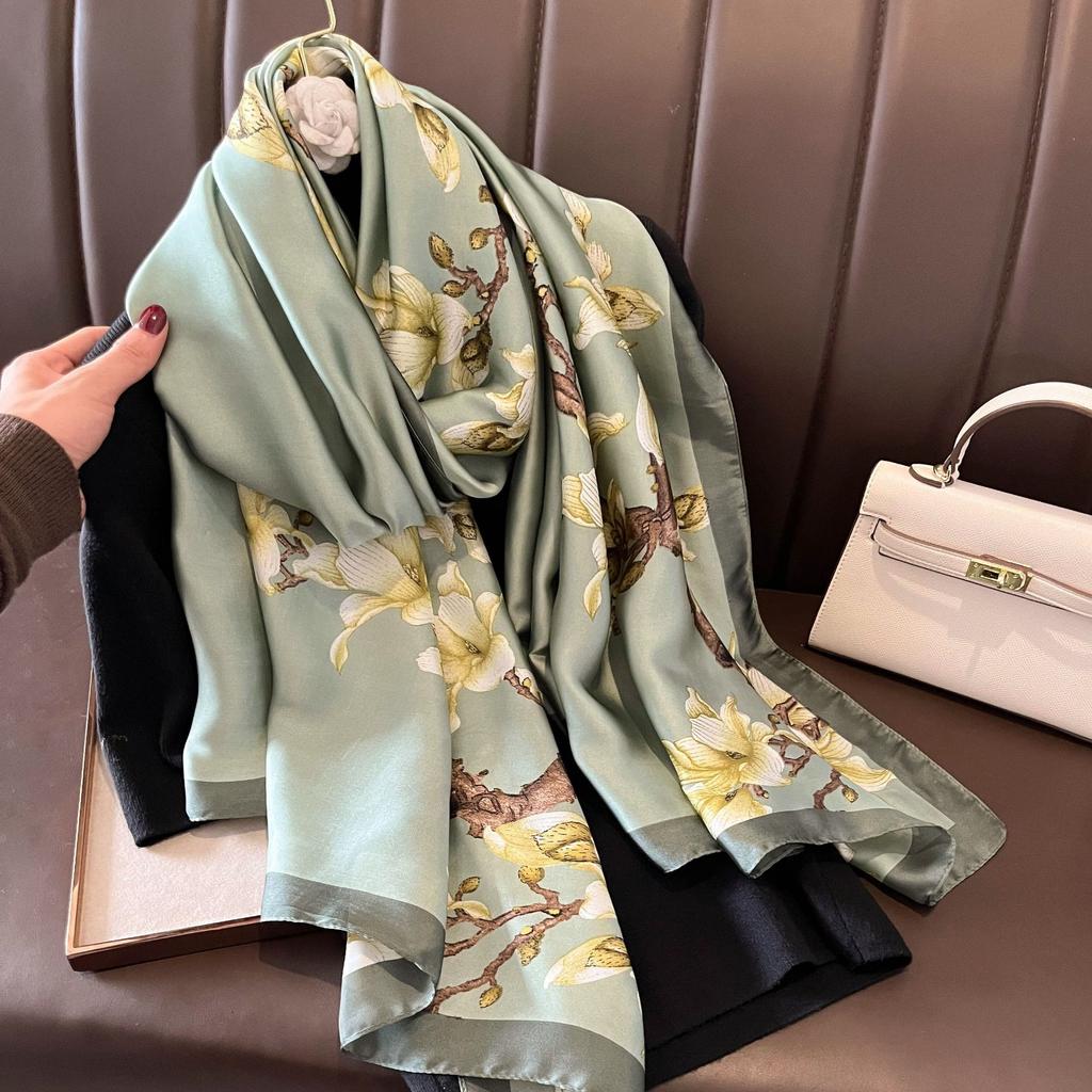 Fashion Silk Scarf Women Shawls Female Cover Flowers for Traveling Sun Protect Sunscreen Beach Scarves Air Conditioning Wraps