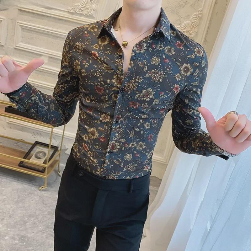 Men's Fashion Floral Long-Sleeve Shirt for Spring & Autumn