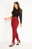 Women's Style Plus Size Leggings Large Size Claret Red Leggings With Front Ornamental Pocket And Back Pocket