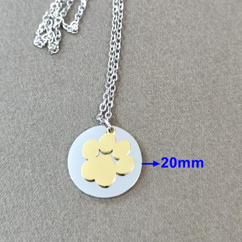 10pcs lot 304 stainless steel Mirror Polish Necklace Round Charms with Dog Paw Pendant Necklace Fashion Necklace