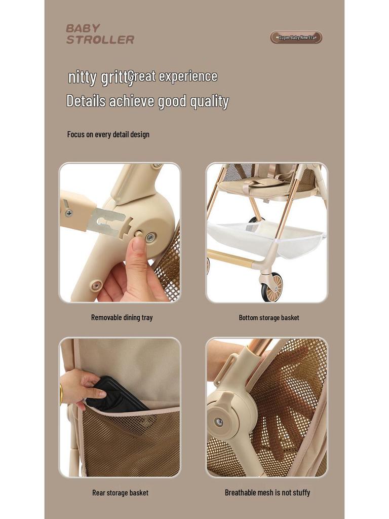Lightweight High Landscape Baby Stroller with Tray | One-Button Fold & Portable Design