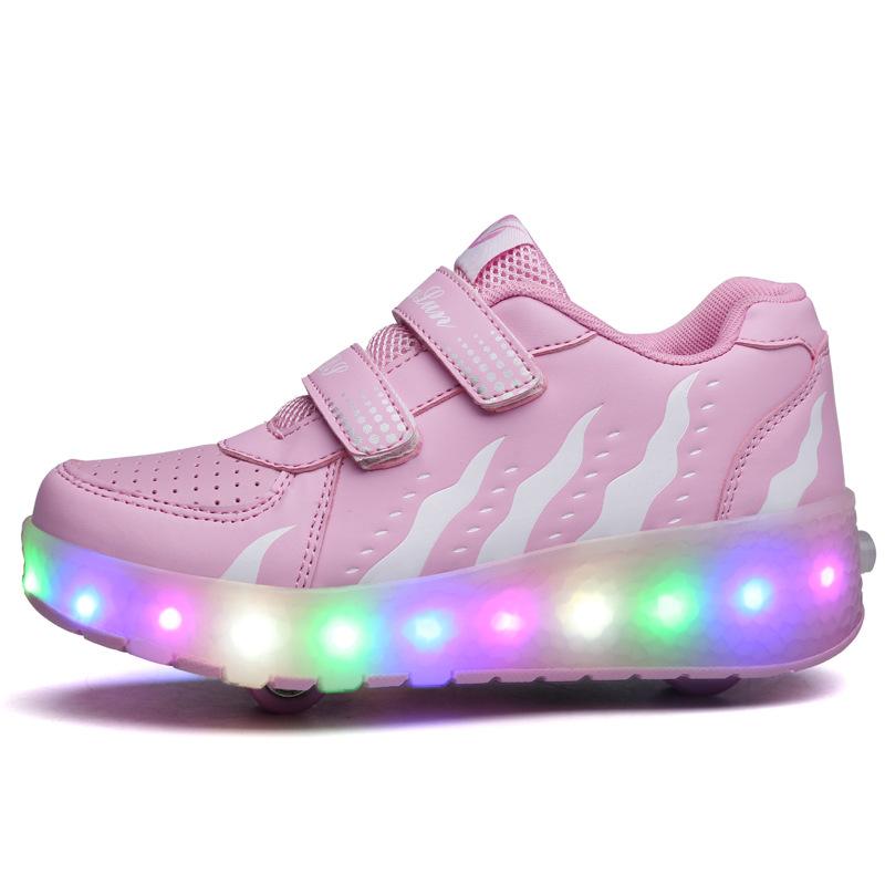 Runaway Shoes Мужские и женские детские взрослые двойные роликовые коньки светодиодные светящиеся туфли