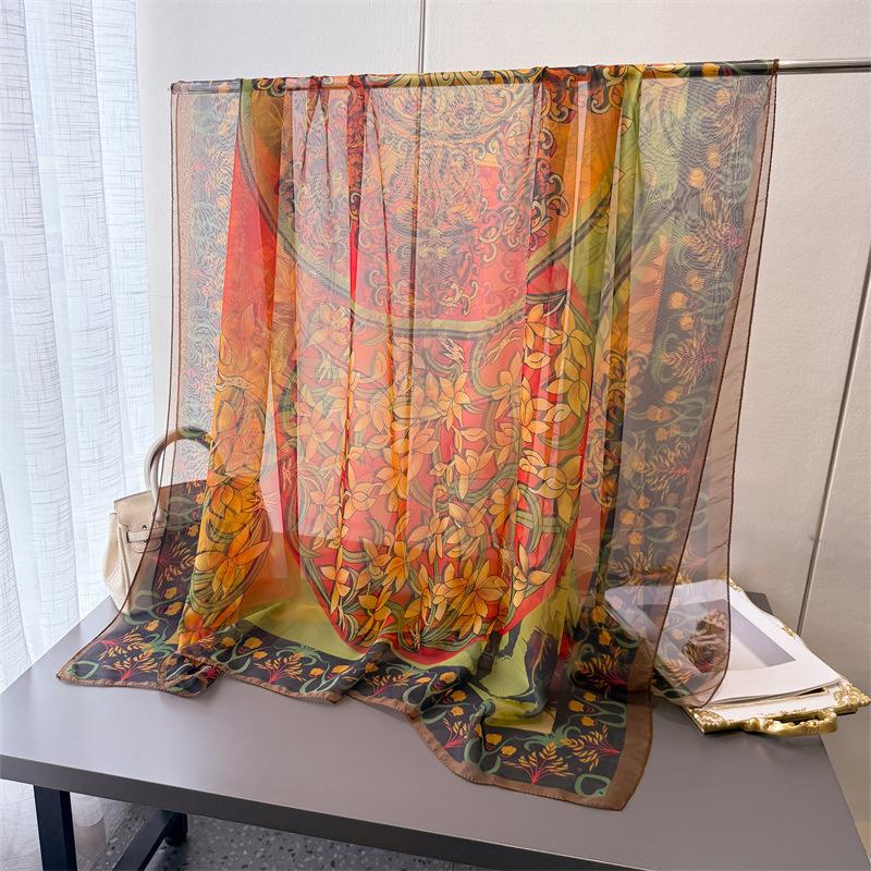 Yijingfeng Encryption Yourou Yarn Printing Spring and Summer Silk Scarf Large Long Scarf Travel Shawl Sun Protection Women's Scarf Headscarf