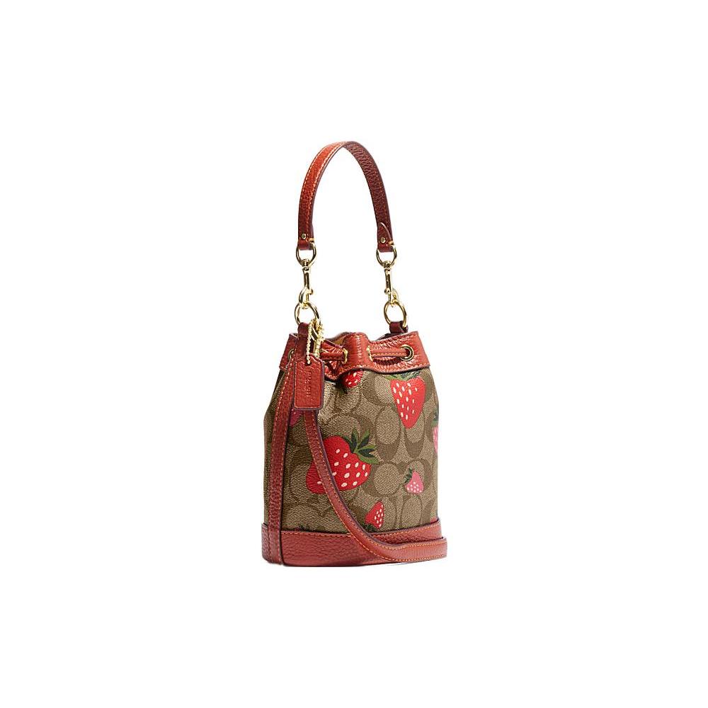 New COACH Dempsey Cow Leather Bucket Bags Handbags Medium Size Women's Red & Brown Monogram CH164-IME7V
