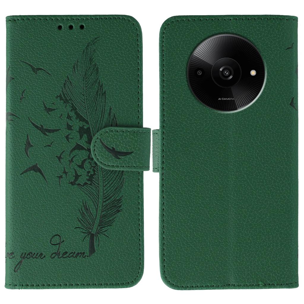 For Xiaomi Poco C61 4G/Redmi A3 4G Case Feather Imprint PU Leather Wallet Phone Cover