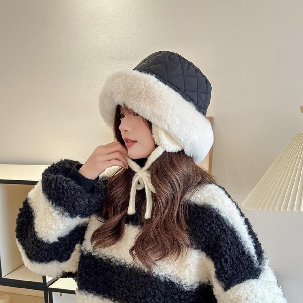 Keep Warm Winter Plush Bucket Hat with Earmuff Women Fisherman Cap Ear Protection Hat Girls