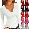 Женская модная футболка Notch V-образным вырезом с длинным рукавом и нитками, однотонные топы