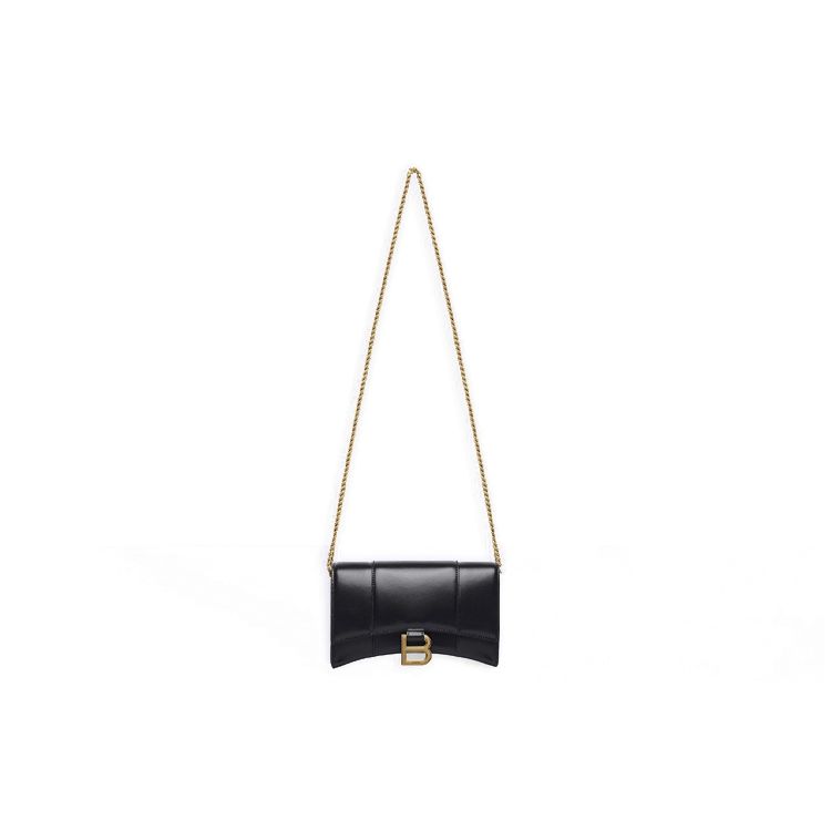 Balenciaga Hourglass Bag With Gold Chain And Internal Zipper Pocket In Calfskin Mini Women bags Black 656050-1QJ4M-1000