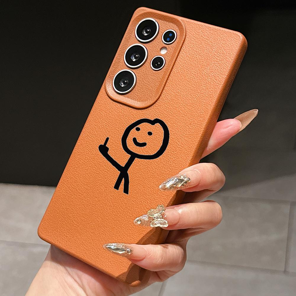 Samsung A07 A16 Xiaomi Redmi 13C 14C для iPhone 17 16 Pro Max Infinix Realme Чехлы для телефонов Мягкий коричневый Кожаный узор TPU Чехол NY49 Мультяшный Спичечный человечек