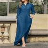 Summer Women's Fashion Elegant and Fashionable Long Sleeved Polo Cardigan Solid Color Long Cotton  Dress