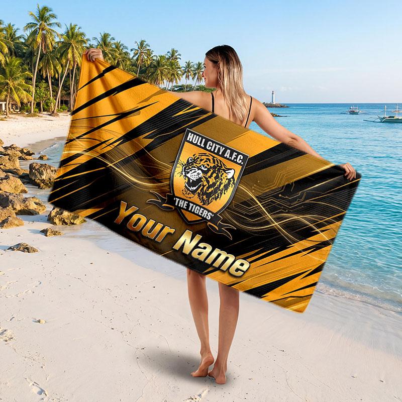 Hull FC Customized Name Text Beach Towel, Soft Absorbent Towel Beach Pool Travel Personal Gift