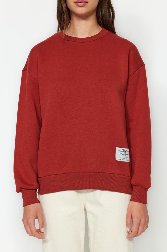 Women's Fashionable Stylish Sweatshirt Light Stone Label Detailed Regular Crew Neck Knitted Sweatshirt