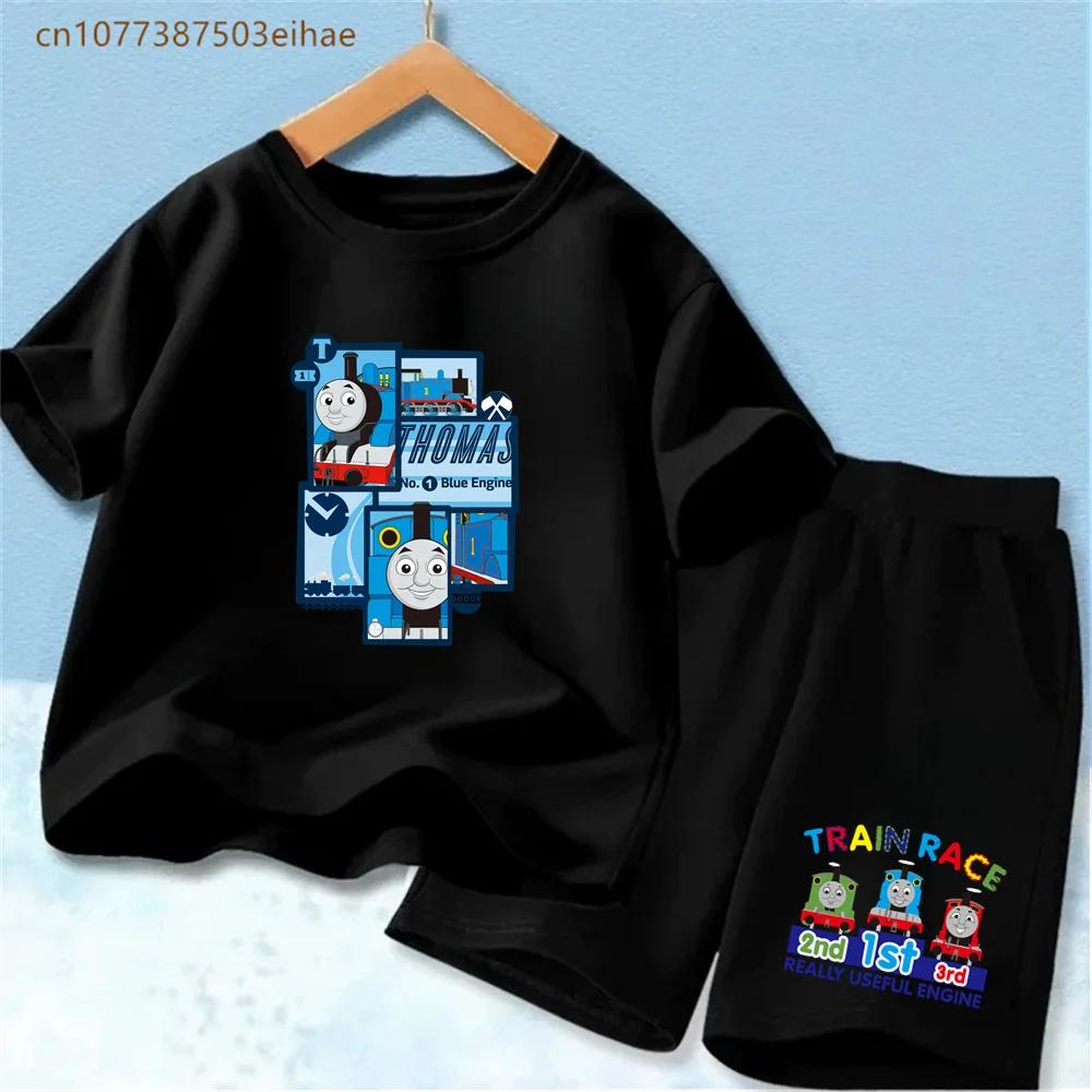 Thomas Train Kids Summer Clothes Set Soft Airy Polyester Tee Relaxed Fit Shorts Stylish Outdoor Activity Wear For Boys Girls