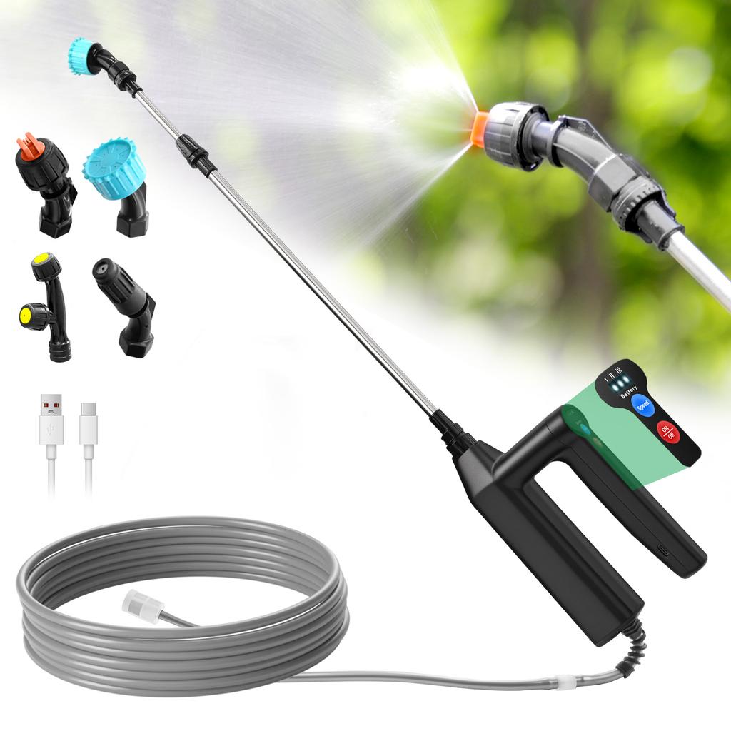 8M 7.4V Battery Powered Sprayer Wand Rechargeable Water Sprayer Wand with 4 Adjustable Nozzles & Filter