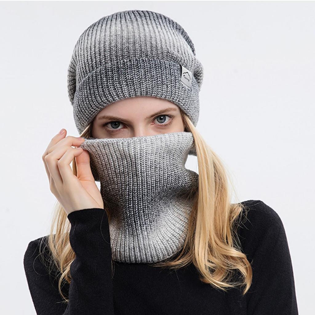 Outdoor Warm Winter Knitted  Hat & Scarf Set Stylish Knit  Cap For Men Women