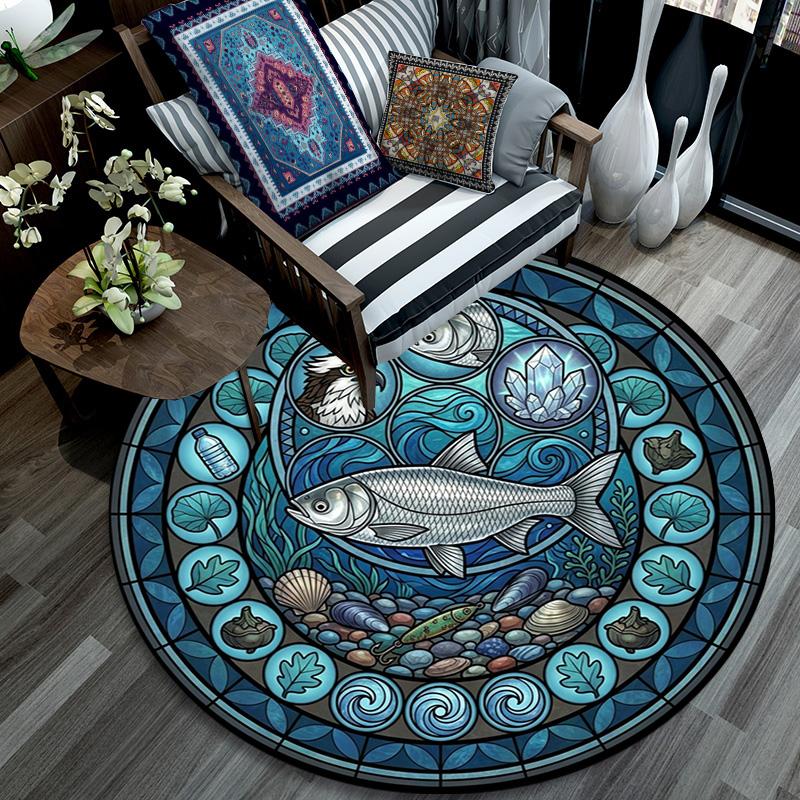 Marine Life Glass Round Area Rug Under Office Chairs Bedroom Living Room Home Decor