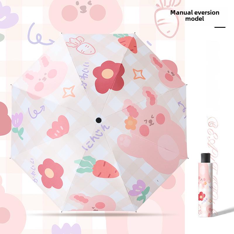 Cartoon Sunny & Rainy Dual-Use Auto Folding Umbrella for Adults & Students