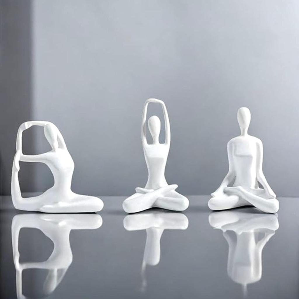 Resin Zen Yoga Figurines for Bookself, Meditation Yoga Statues Set of 3, Home Decor, Gifts