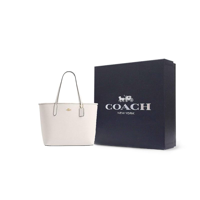 Coach Город 33 Логотип Застежка-кнопка Кожаная сумка-тоут Женская сумка-тоут Белый CR111-IMCHK