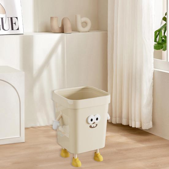 Household Waste Bin Cartoon Trash Can with Eyes Hands Legs 7L/12L/16L Cute No Lid Garbage Bin for Kitchen Bathroom Bedroom Office