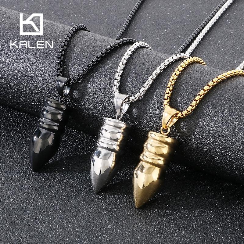 Hip Hop Shiny Stainless Steel Bullet Charm Pendant Necklace for Men Women Personalized Gold Color Accessories Trendy Jewelry
