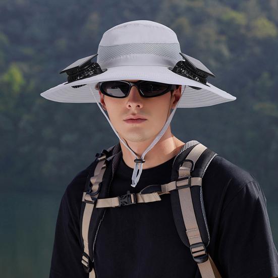 Outdoor Hat with Dual Power Supply Fan Summer Wide Brim Sun Hat Cooling Fishing Hiking Sun Protection Hat