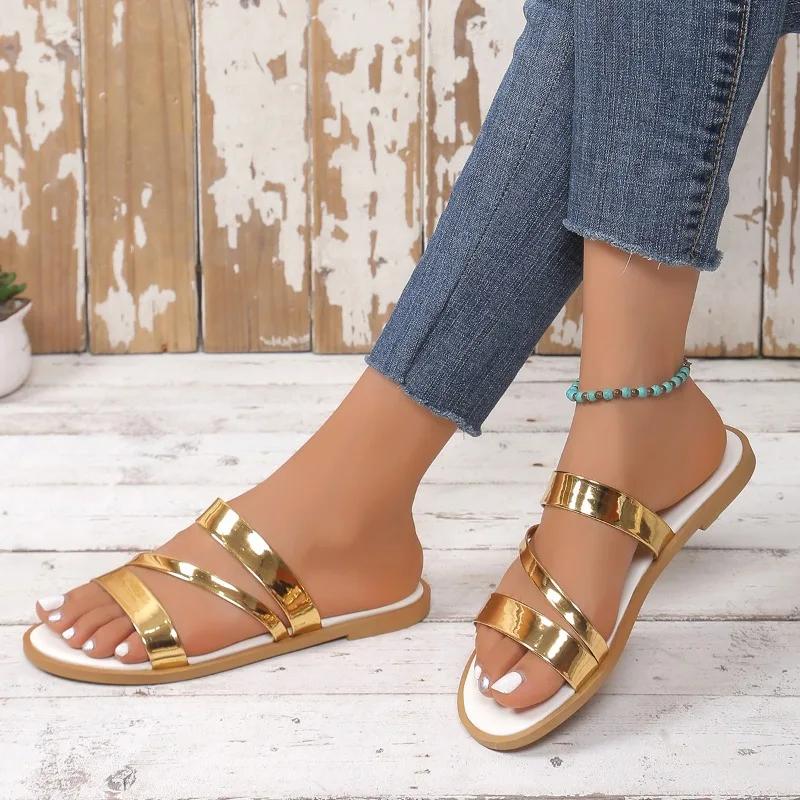 Fashion Shoes for Women 2024 Hot Sale Open Toe Women Slippers Summer Solid Outdoor Flat Casual Beach Comfortable Slippers Zapatos Mujer