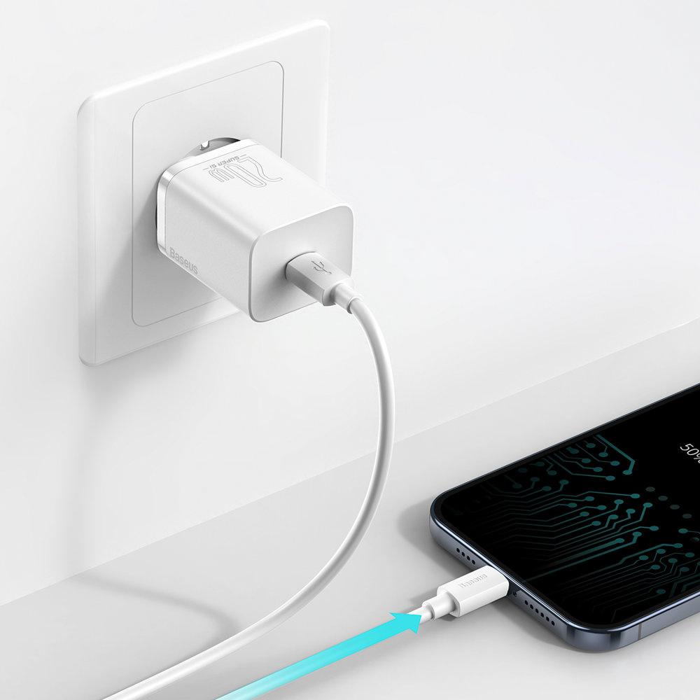 Быстрое зарядное устройство Baseus USB-C мощностью 20 Вт с технологией Super Si и функцией подачи питания (Белый)