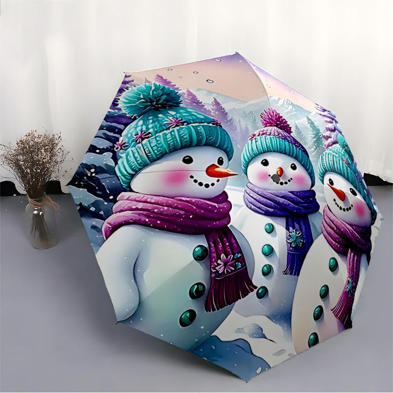 1pc Snowmen Automatic Open/Close Umbrella - Compact Travel Umbrella, Gift for Birthday, Holiday yy260106002
