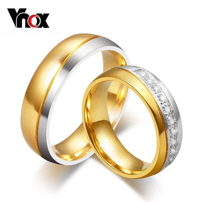 Свадебное кольцо Vnox для женщин / мужчин, золотого цвета, для пары, из нержавеющей стали, украшение для влюбленных, подарок на годовщину, размер США