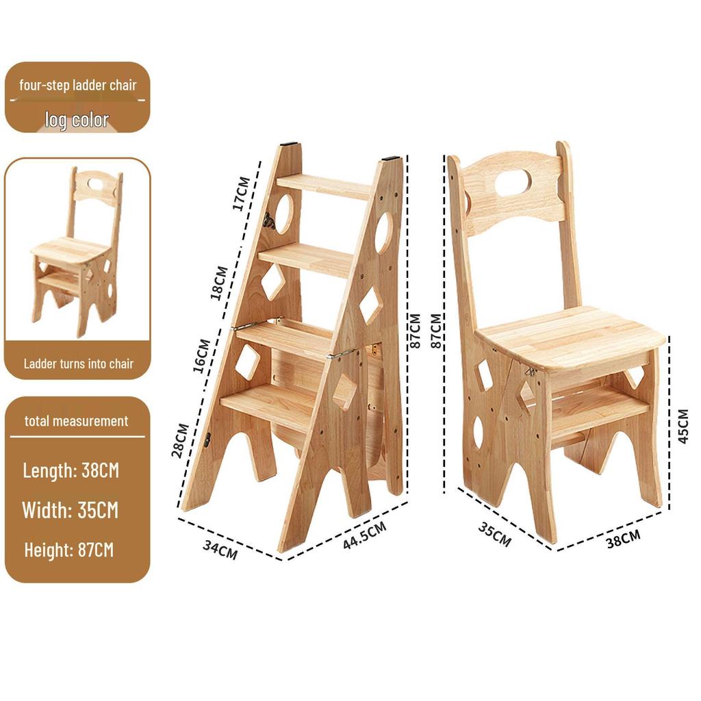 Складной стул-лестница из массива дерева: Двухфункциональная стремянка и комнатная А-образная лестница