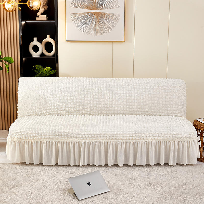 Solid Color Seersucker Fabric All Without Armless Sofa Bed Cover With Skirt Slipcover Fitted Couch Cover Washable Elastic Fabric