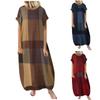 Women'S Casual Dress Printed Round Neck Skirt Short Sleeved Dress Vacation Plaid Dress Daily Loose Fitting Dress