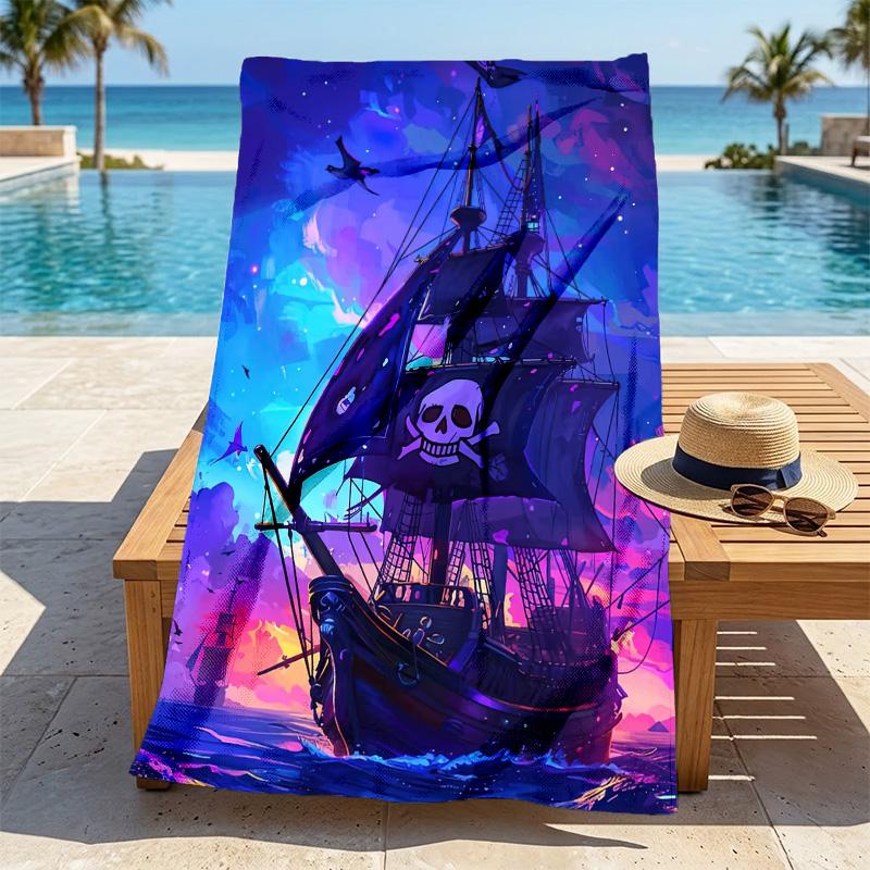 Pirate Ship Stylish Digital Printing Beach Towel Quick‑Drying Absorbent Blanket for Beach Pool Gym Travel C341
