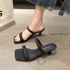 Open-toed Square Head High-heeled Slippers for Women's Outer Wear 2025 Summer New Women's Shoes, European and American Fine-heeled Fashion One-word C