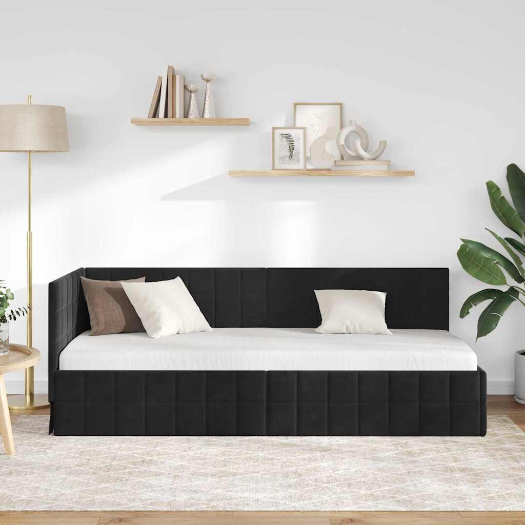 Corner Bed Frame with Headboard Black 80 cm x 200 cm Velvet