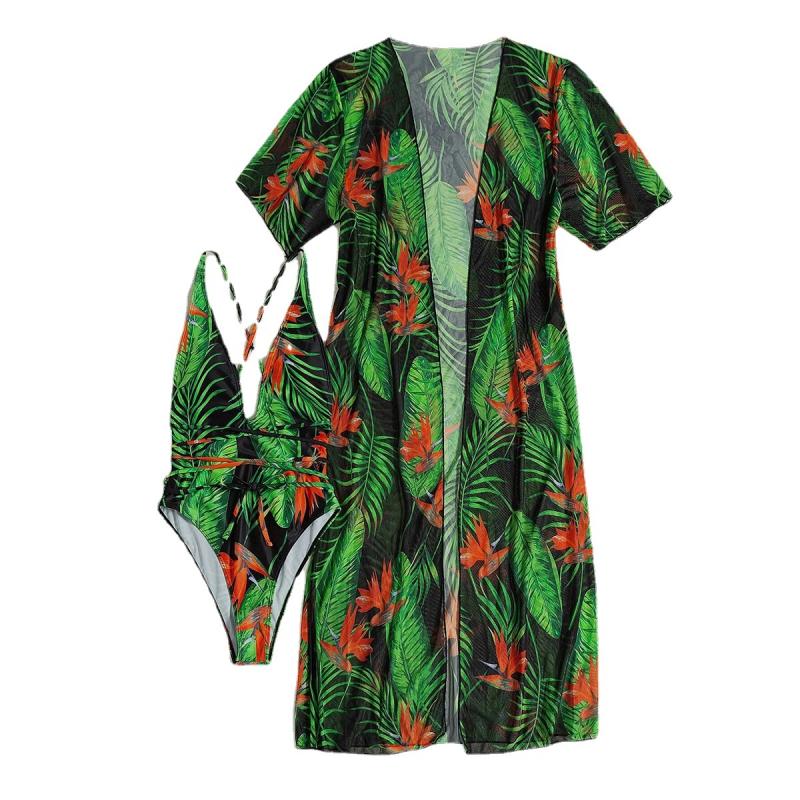 Women'S Beach Swimsuit One Piece Two Piece Cover Up One Piece Leaf Sexy Tight Bikini Set