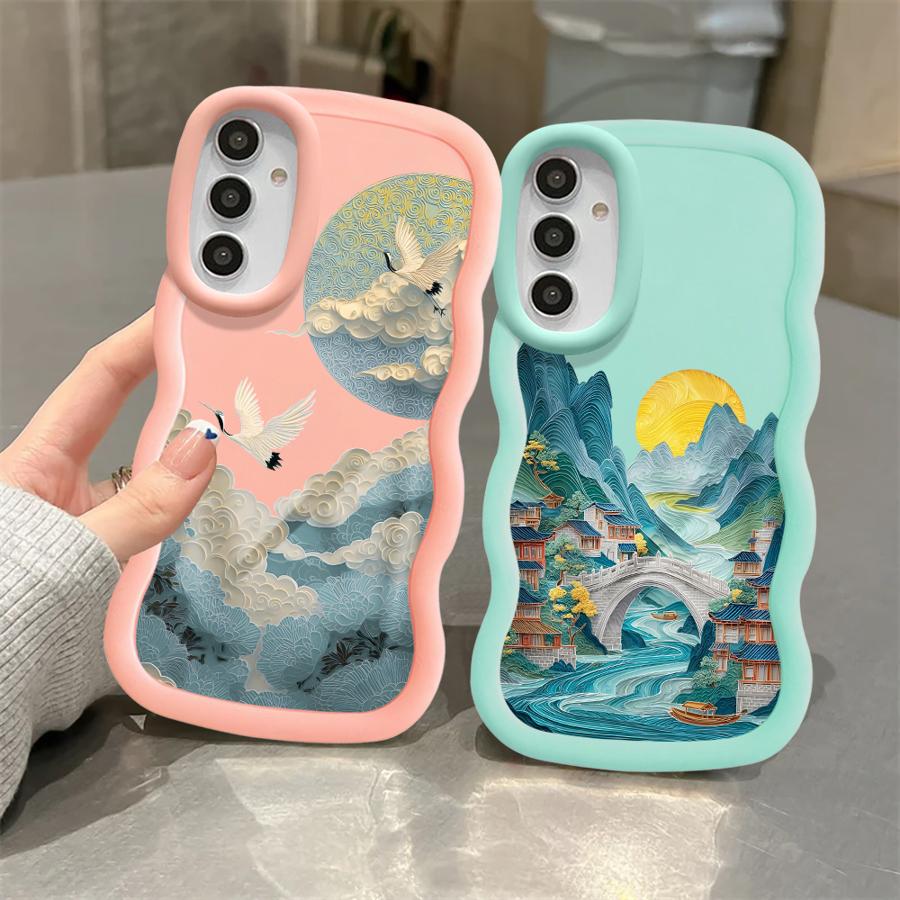Чехол-пенал с горным дизайном для Samsung Galaxy A11 A15 A12 A13 A16 A52 A14 A21s Мягкая накладка на телефон A04 A03 A05 A06 A22 A23 A33 A53