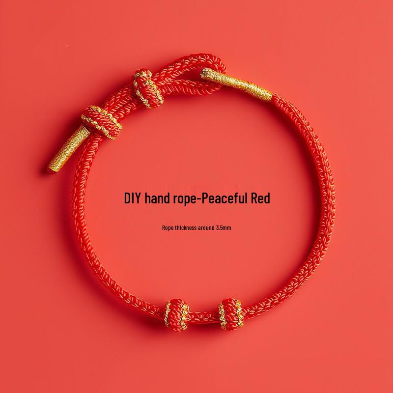 Браслет из бисера, золотой, знак зодиака года, красный, ручной работы, на веревочке