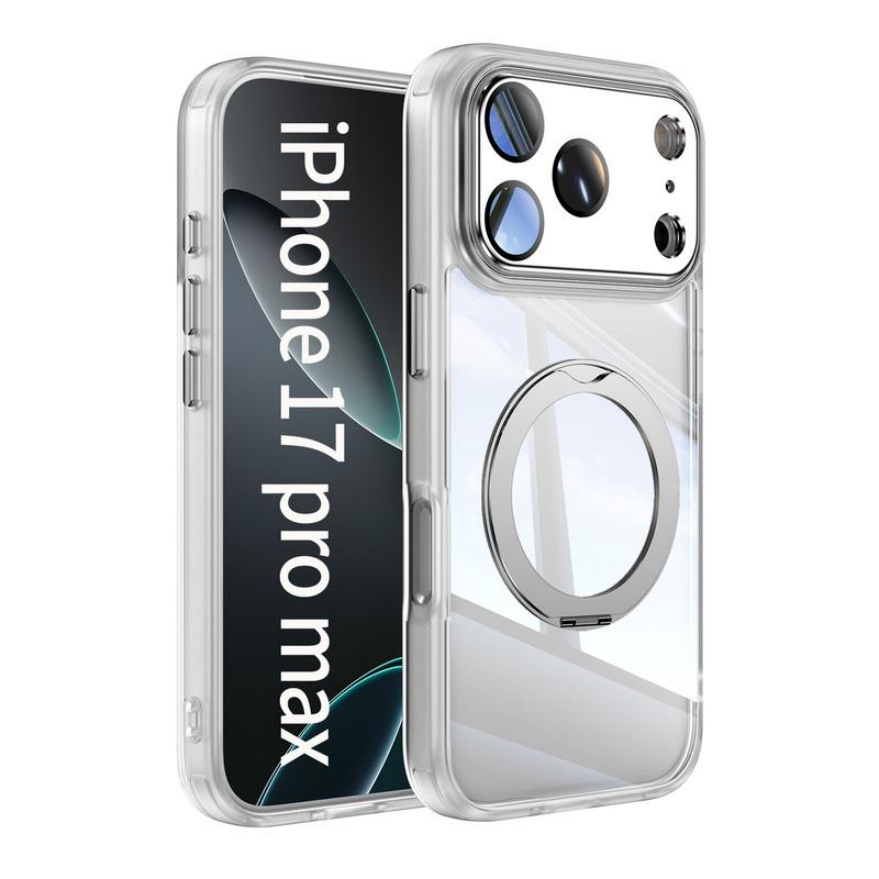 Магнитный чехол-подставка с кольцом для iPhone 17 Pro Max 16 15 14 13 12 Pro Max, роскошный защитный чехол с прозрачной задней панелью, гибридный TPU+PC, ударопрочный чехол