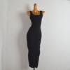Pure Desire Style Gyaru Square Collar Knit Vest Dress Women Spring and Summer Solid Sleeveless Split Slim Fit Sheath Long Skirt