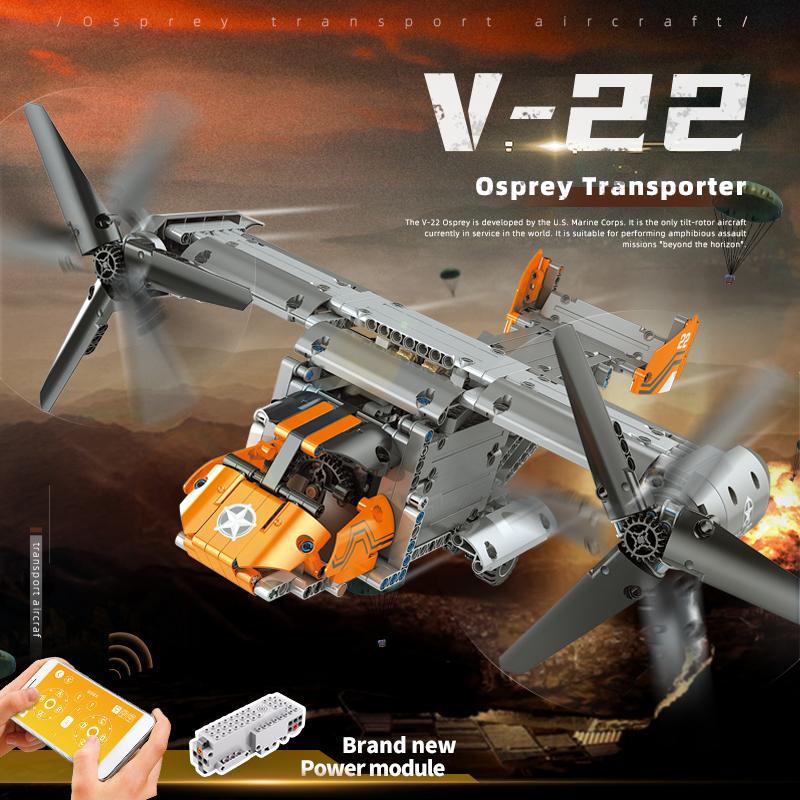 MOULD KING 15043 Technical Building Blocks For Boys RC Car Motorized Boeing Bell V22 Osprey Plane Model MOC-10855 Bricks Kid Toy