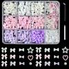 Kawaii Colorful Mixed Resin Rhinestone Nail Art Charms Bowknot Pearls Kit DIY Manicure Decorations Box With Wax Pen Tweezers