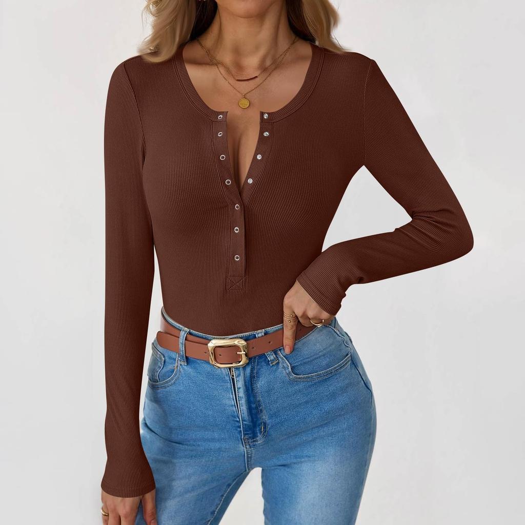 Женская и зимняя футболка с тонким низом, модная повседневная однотонная футболка с U-образным вырезом, длинный рукав