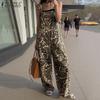 Women Leopard Print Loose Casual Sleeveless Wide Leg Jumpsuits Overalls